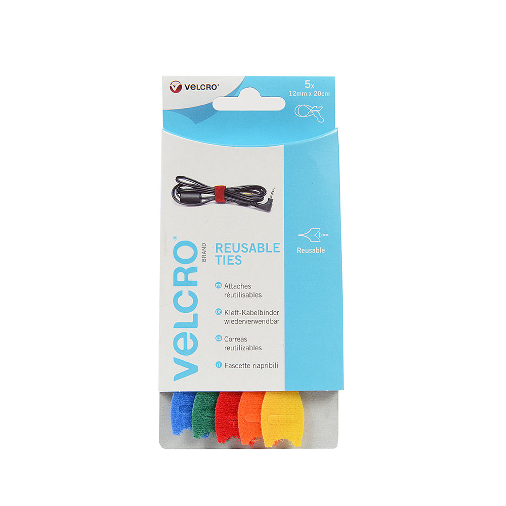 Velcro ONE WRAP Reusable Ties 5 12mm X 20cm Multi Colour Homefix DIY